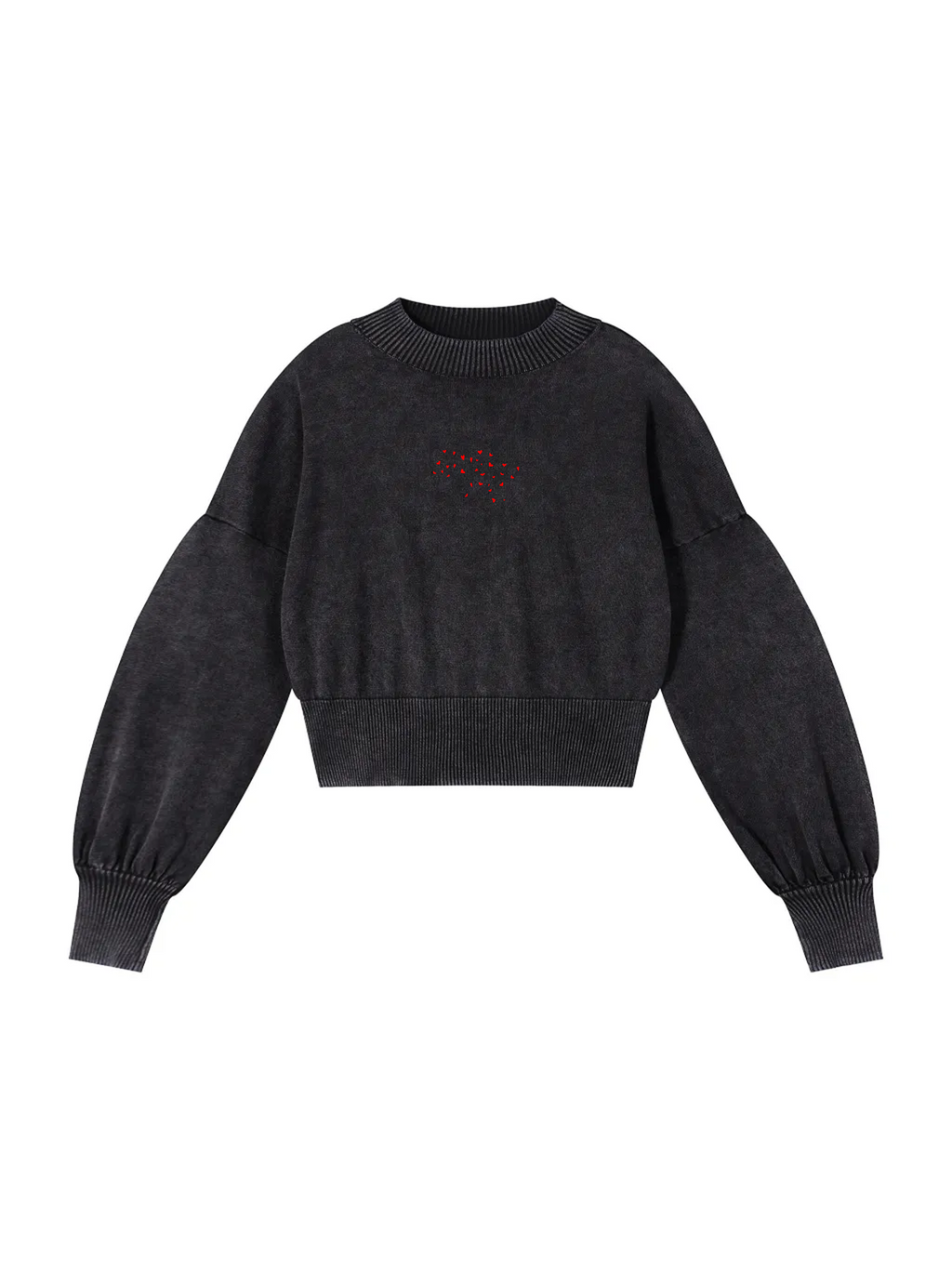 Mineral Wash Balloon Sleeve Cropped Sweater / Map of Ukraine made of hearts / Карта України