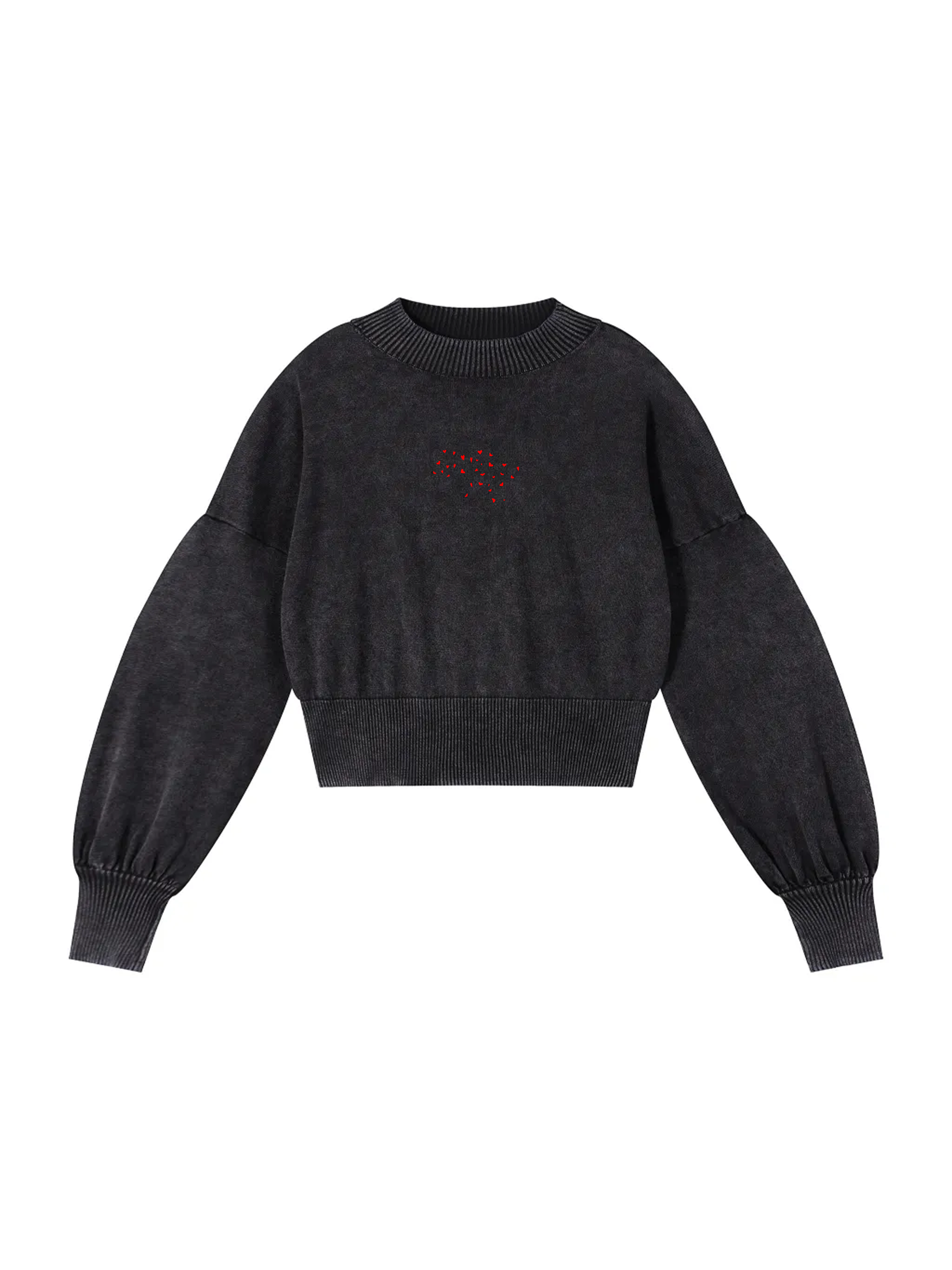 Mineral Wash Balloon Sleeve Cropped Sweater / Map of Ukraine made of hearts / Карта України