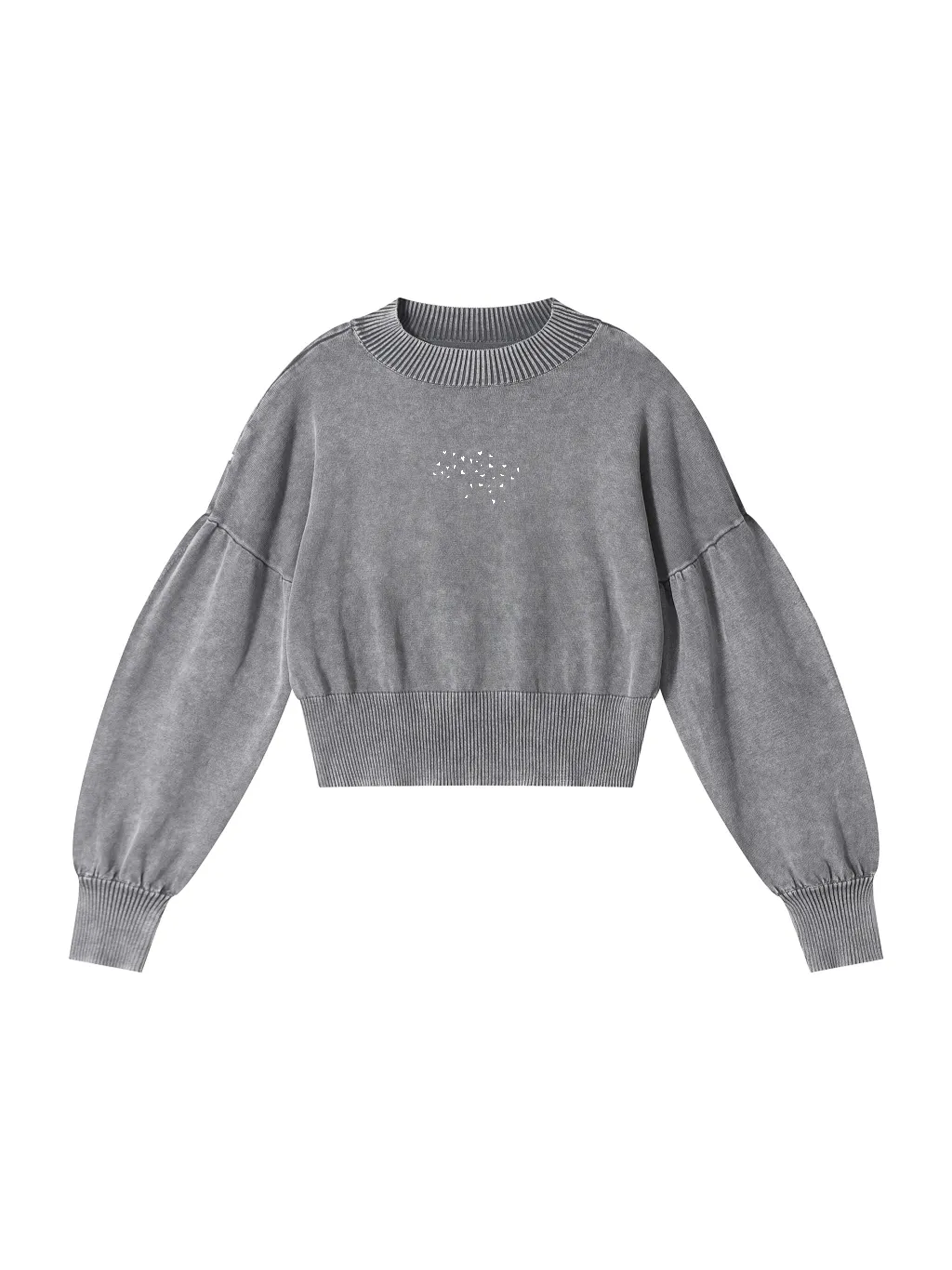 Mineral Wash Balloon Sleeve Cropped Sweater / Map of Ukraine made of hearts / Карта України