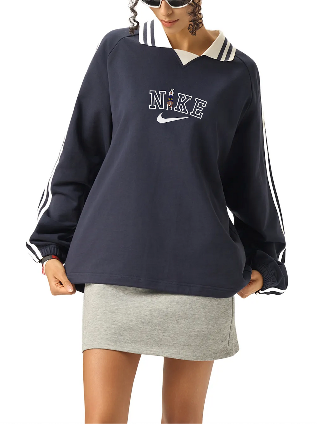 Contrast Striped Lapel Collar Sweatshirt / Патрон (Dog)