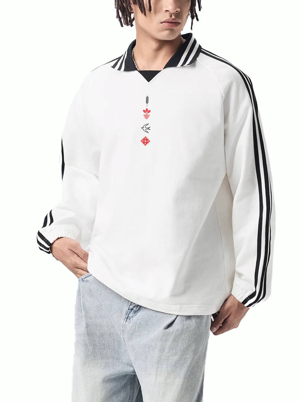 Contrast Striped Lapel Collar Sweatshirt / UA